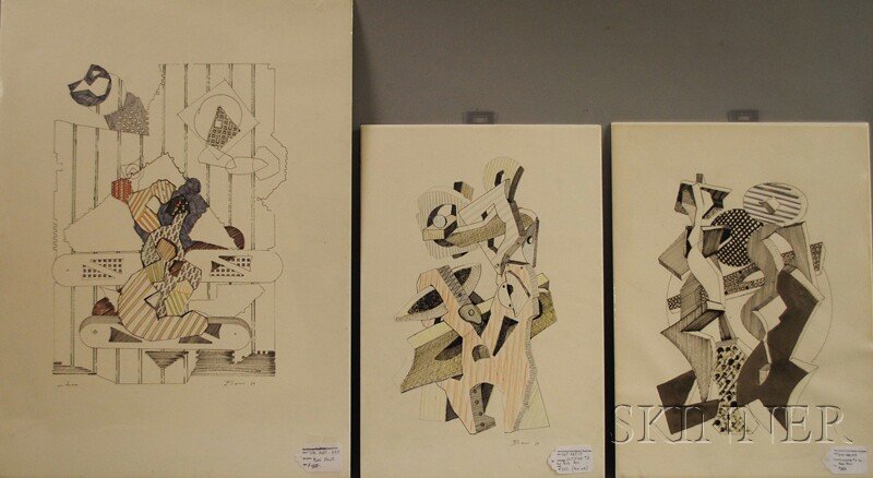 Paolo Boni (Italian, b. 1926) Three Drawings: Unti: Paolo Boni (Italian, b. 1926) Three Drawings: Untitled #1, 2, and 3. Each signed and dated "Boni 69" l.r. or l.l. Mixed media (ink, watercolor, crayon) on paper, sheet sizes to 30