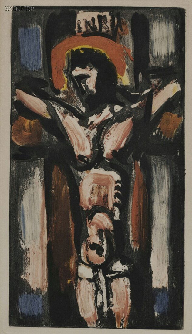 After Georges Rouault (French, 1871-1958) Christ s: After Georges Rouault (French, 1871-1958) Christ sur la Croix. Unsigned. Color collotype on paper, plate size 8 1/8 x 4 5/8 in., framed. Condition: Mat burn, not examined out of frame.