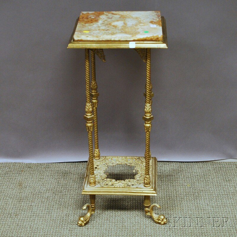 Late Victorian Onyx-top Cast Brass Stand.: Late Victorian Onyx-top Cast Brass Stand.