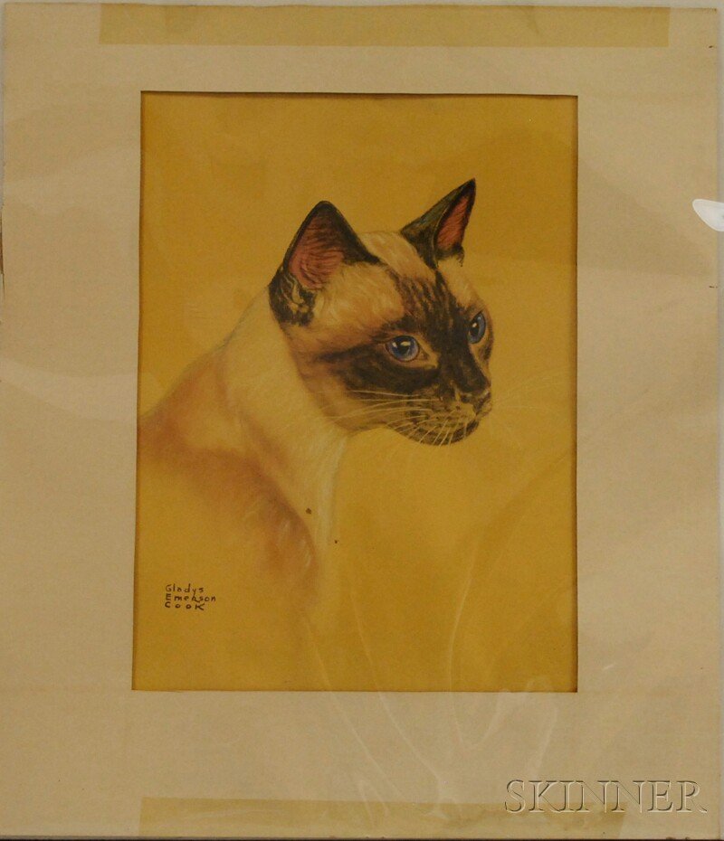 After Gladys Emerson Cook (American, 1899-1976) Po: After Gladys Emerson Cook (American, 1899-1976) Portrait of a Siamese Cat. Inscribed "Gladys Emerson Cook" l.l. Photogravure after a pastel on paper, sight size 16 x 11 3/4 in., unframed. Condition: T