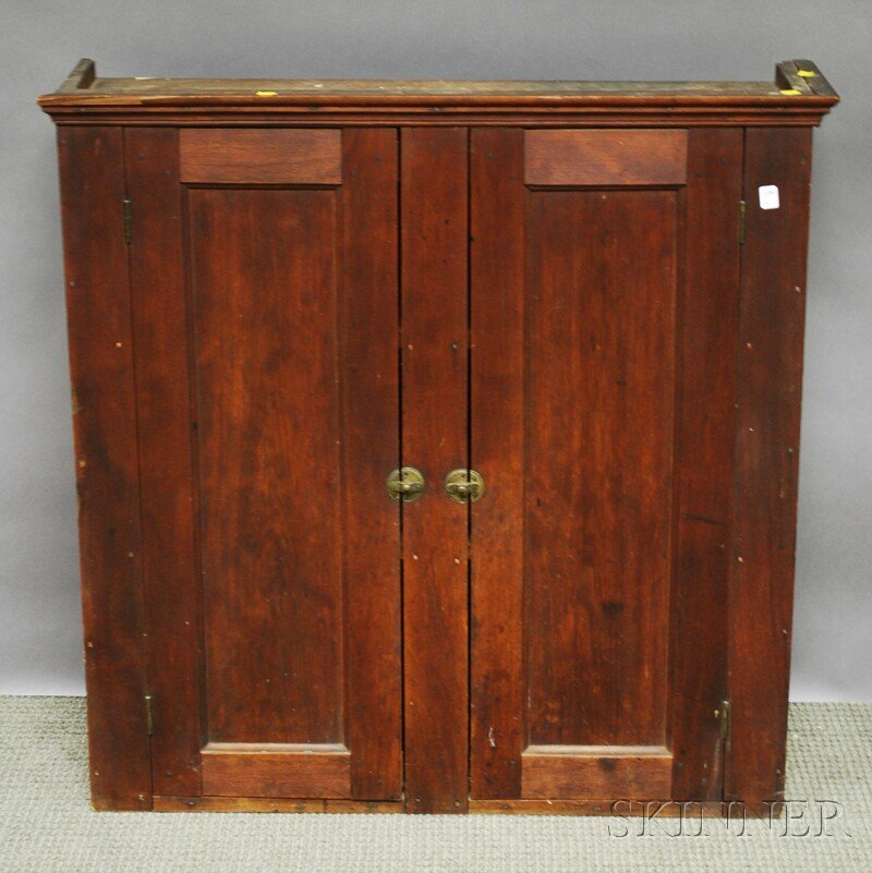 Federal Cherry Wall Cabinet with Two Paneled Doors: Federal Cherry Wall Cabinet with Two Paneled Doors, the interior with two fixed shelves, ht. 36 1/4, wd. 35 3/4, dp. 9 1/4 in.