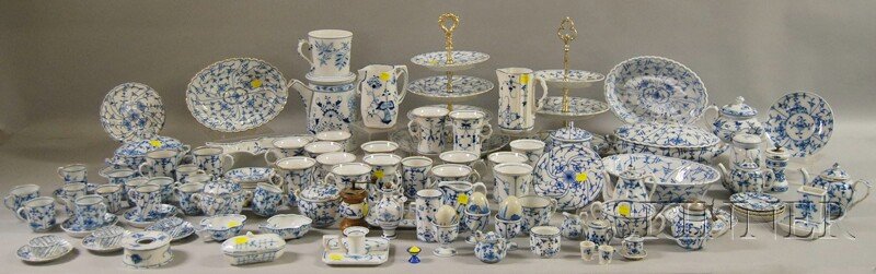 Approximately Ninety Pieces of Blue and White-deco: Approximately Ninety Pieces of Blue and White-decorated Porcelain Tableware and Accessories, mostly German.
