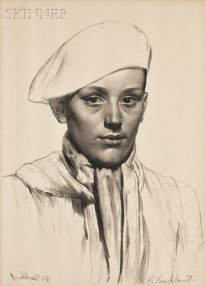 Gerald Leslie Brockhurst (British, 1890-1978) Two P: Gerald Leslie Brockhurst (British, 1890-1978) Two Portraits: The Basque Boy, 1927; and Head of a Girl (Anais, Mélisande), 1944. The former signed "G.L. Brockhurst" in
