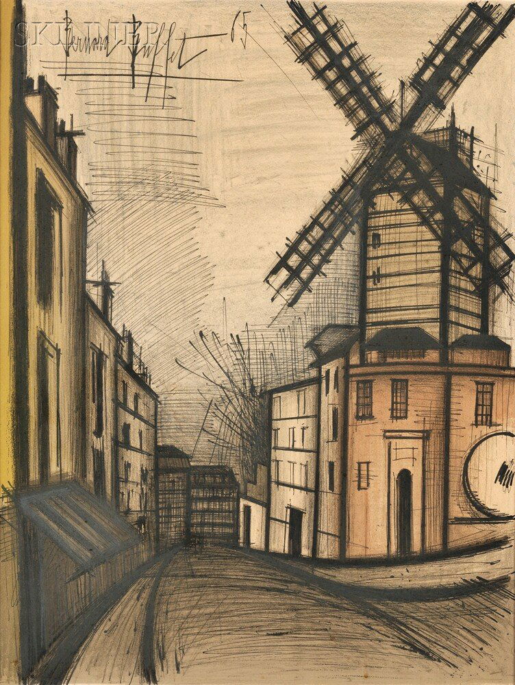 Bernard Buffet (French, 1928-1999) Le Moulin de la: Bernard Buffet (French, 1928-1999) Le Moulin de la Galette, 1965, edition of 300 published by Mourlot, Paris (Sorlier, 308). Signed "Bernard Buffet" in pencil l.r., numbered "206/300" in pencil l.l