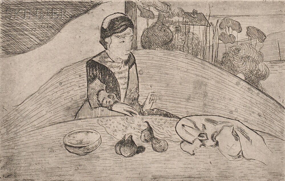 Paul Gauguin (French, 1848-1903) La femme aux figue: Paul Gauguin (French, 1848-1903) La femme aux figues, 1894, third state of three (Kornfeld, 25iii/iii). Inscribed within the plate. Etching and aquatint on laid Arches paper with watermark, plate