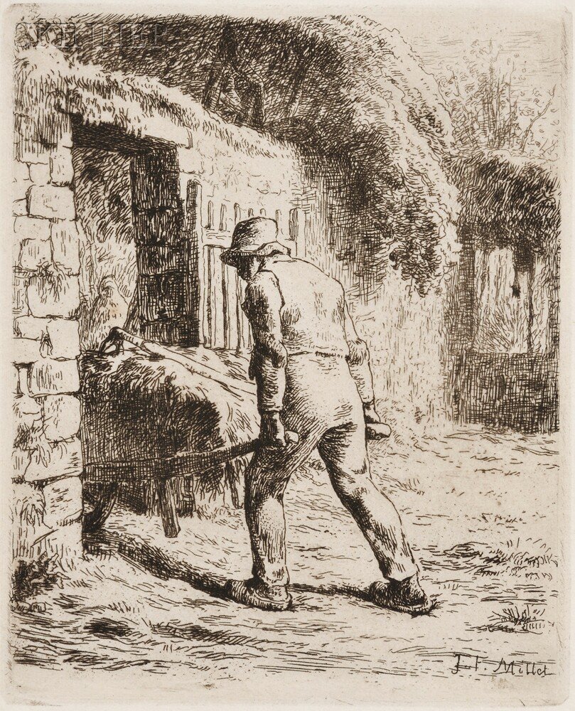Jean François Millet (French, 1814-1875) Le paysan: Jean François Millet (French, 1814-1875) Le paysan rentrant du fumier, 1855, final state of four (Delteil, 11). Signed within the plate, identified on a label from Frederick Keppel & Co., New York,