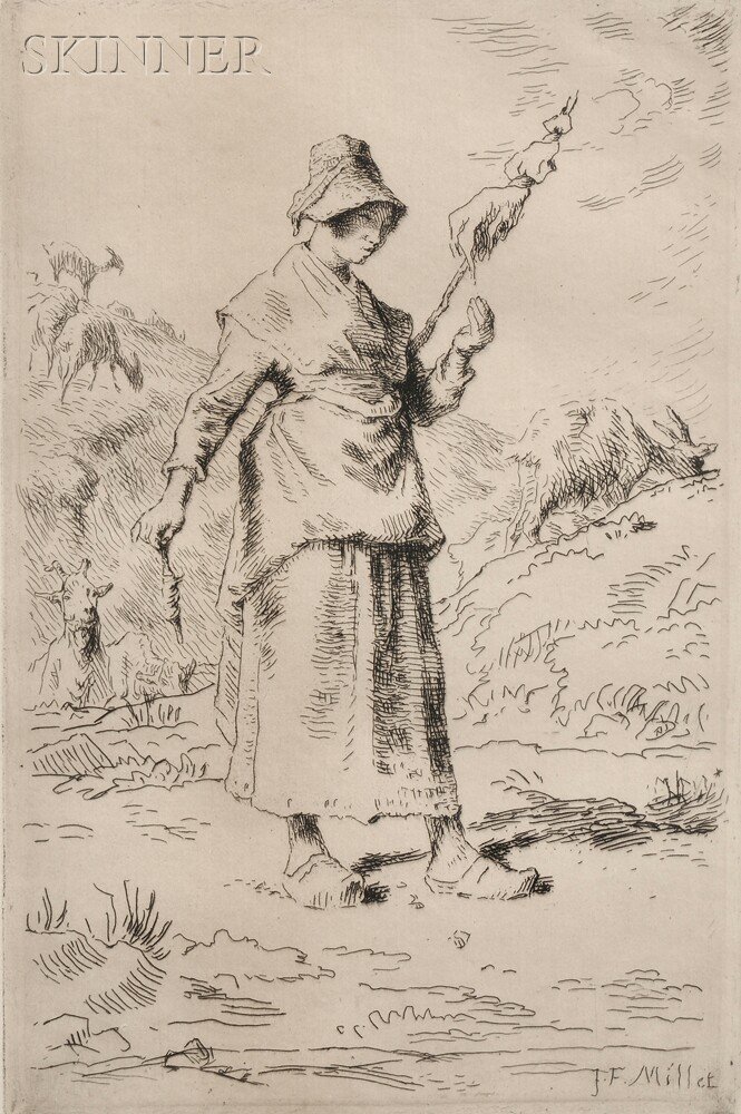 Jean-François Millet (French, 1814-1875) La fileus: Jean-François Millet (French, 1814-1875) La fileuse auvergnate, 1886, final state of five (Delteil, 20). Signed within the plate. Etching on paper, plate size 7 3/4 x 5 1/8 in. (19.6 x 13.0 cm), f