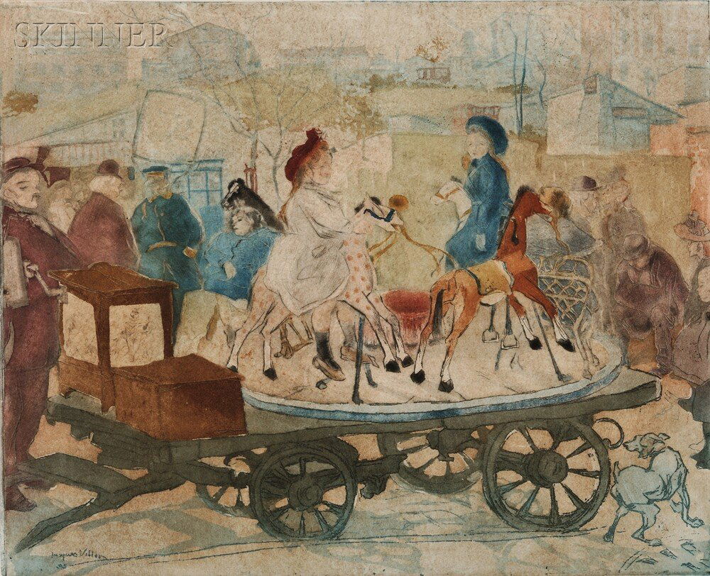 Jacques Villon (French, 1875-1963) Le petit manège: Jacques Villon (French, 1875-1963) Le petit manège rue Caulaincourt, 1905, edition of 50 (Ginestet & Pouillon, E135). Signed "Jacques Villon" in pencil l.r., signed and dated within the plate. Col