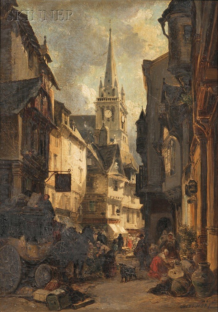 Jules Achille Noel (French, 1815-1881), The Bustli: Jules Achille Noel (French, 1815-1881) The Bustling Market Signed "JULES NÖEL" l.r., canvas stenciled "A LA PALETTE DE RUBENS / Vve DE ST. MARTIN & Frere/Couleurs Tableaux/Papeterie/Rue de Seine, N. 