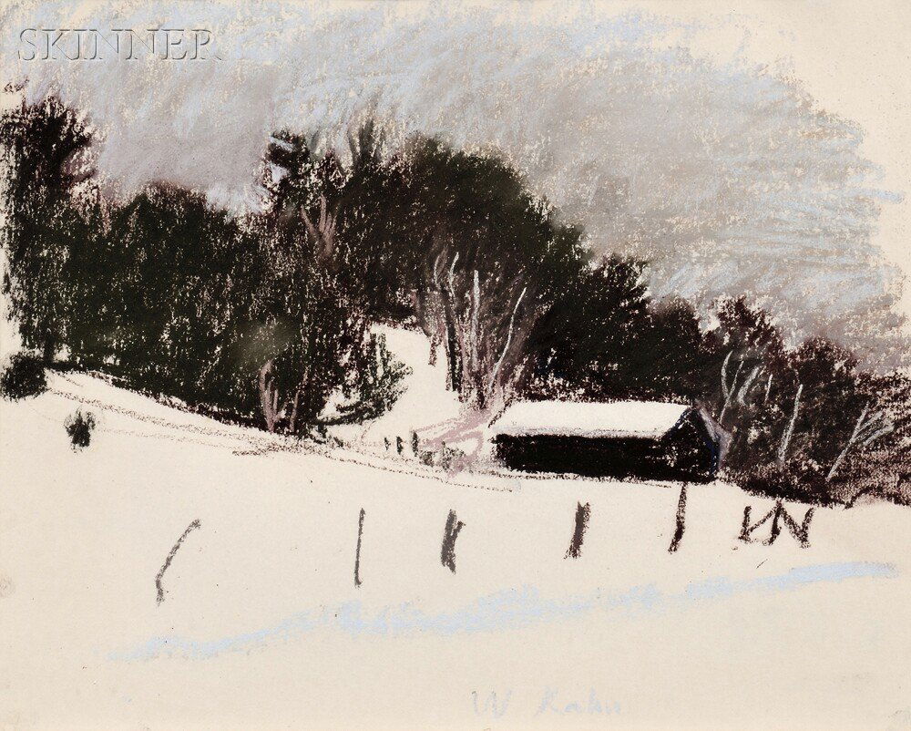 Wolf Kahn (American, b. 1927), Barn in Winter, Sig: Wolf Kahn (American, b. 1927) Barn in Winter Signed "W. Kahn" l.c. Pastel on paper, sight size 10 1/2 x 13 1/4 in. (26.7 x 33.7 cm), framed. Condition: Not examined out of frame. Provenance: Throug