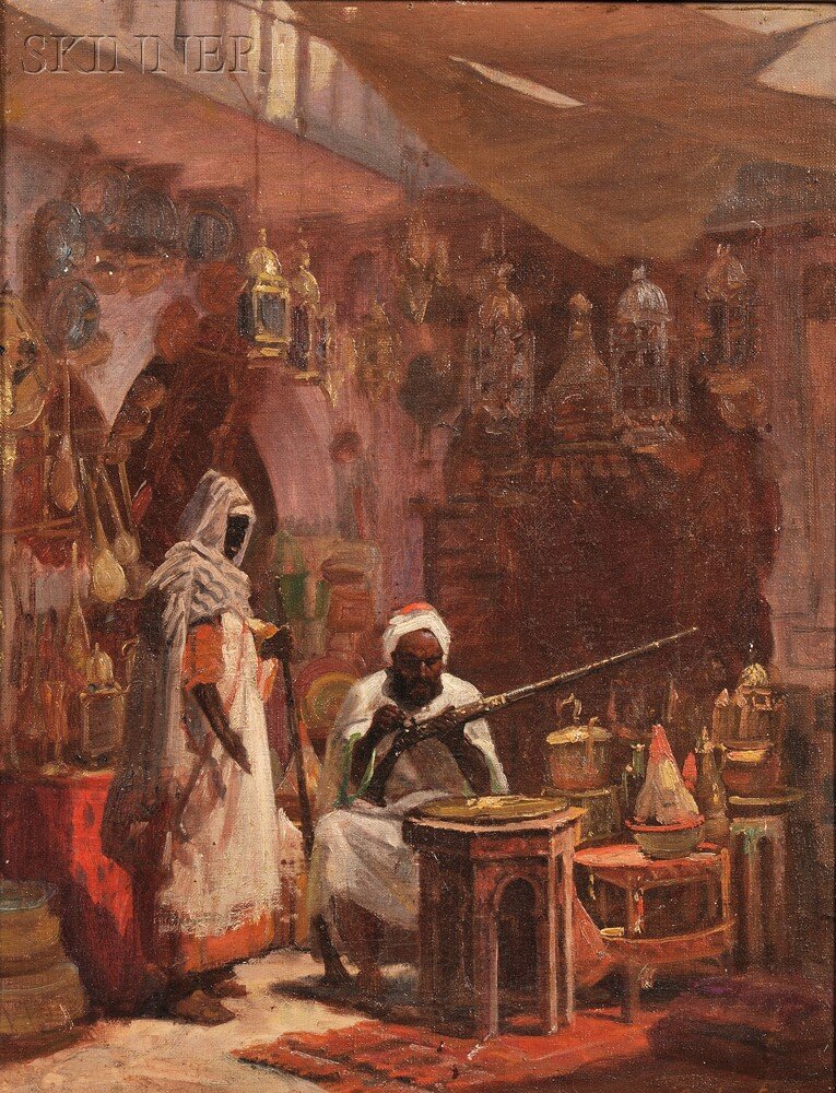 Gordon Harrower Coutts (American, 1868-1937), The: Gordon Harrower Coutts (American, 1868-1937) The Market Seller Signed "Gordon Coutts" l.r. Oil on canvasboard, 18 x 14 in. (45.7 x 35.6 cm), framed. Condition: Metallic gold paint to surface along fra