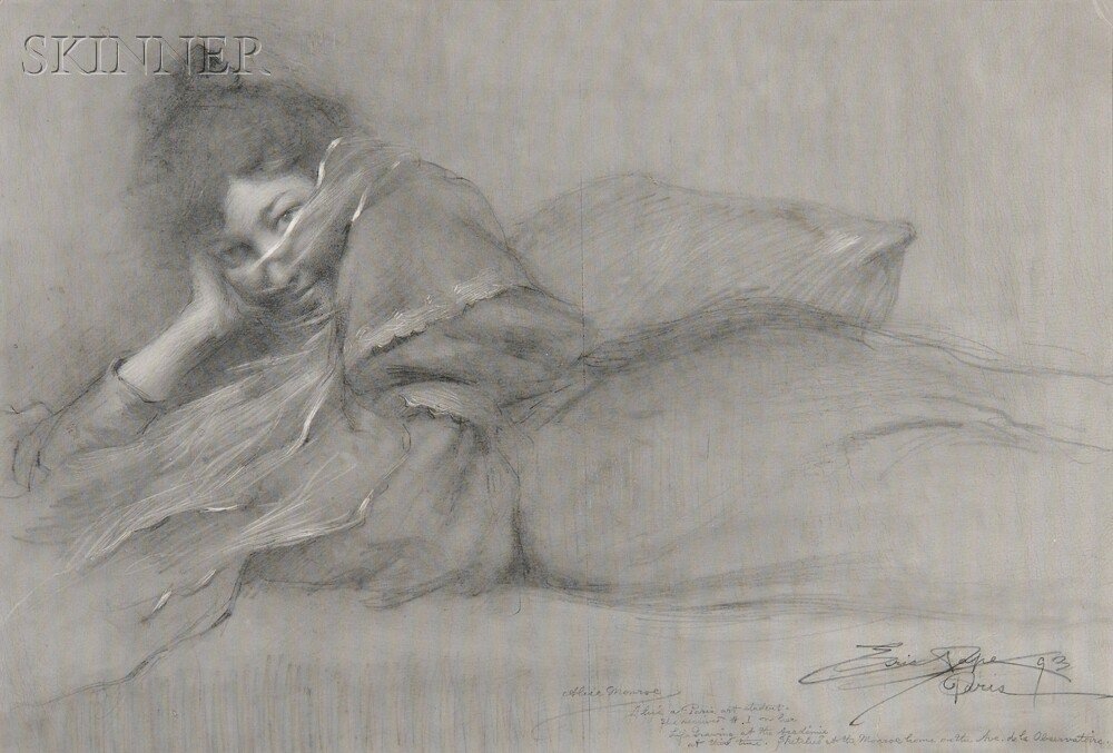 Eric L. (Frederic) Pape (American, 1870-1938), Ali: Eric L. (Frederic) Pape (American, 1870-1938) Alice Monroe, a Paris art student Signed, dated, and inscribed "Eric Pape 93/Paris" l.r., inscribed "Alice Monroe/... a Paris art student/.../Sket