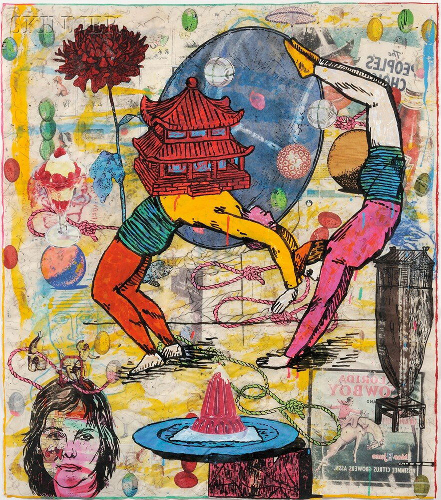 Jane Hammond (American, b. 1950), Double Dancers,: Jane Hammond (American, b. 1950) Double Dancers, 1993 Signed, dated, and titled "Jane Hammond/1993..." in pencil on the reverse. Mixed media (gouache, ink, paper collage, graphite and lithogra
