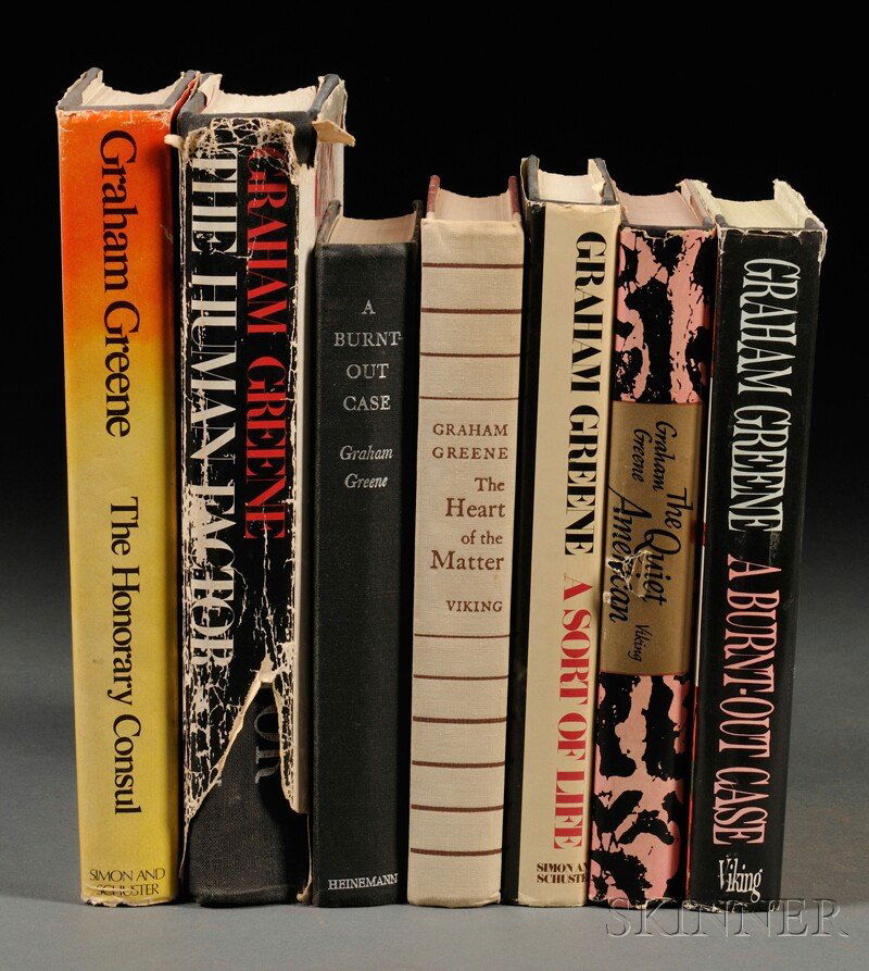 Greene, Graham (1904-1991) Seven Novels: The Quiet Amer: Greene, Graham (1904-1991) Seven Novels: The Quiet American, New York: Viking, 1956; A Burnt Out Case, New York: Viking, 1961; The Honorary Consul, New York: Simon and Schuster, [1973]; A