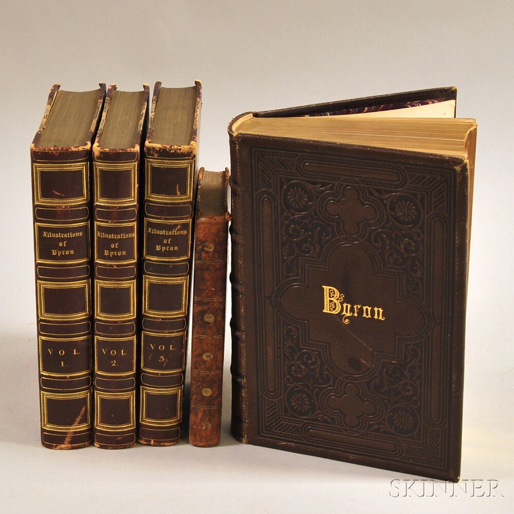Lord Byron (1788-1824) Five Volumes: Poetical Works, Ne: Lord Byron (1788-1824) Five Volumes: Poetical Works, New York: Appleton, 1871, in full morocco, blind stamped, with the poet's name gilt-tooled on the front board, a.e.g., slightly rubbed; William Par