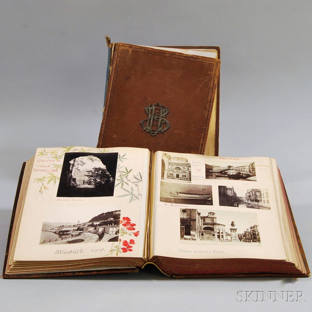 Photographic Journals from European Tour, 1875 and 1877: Photographic Journals from European Tour, 1875 and 1877. Two separate albums compiled by Ellen Sturgis Dixey (1849-1924), of Lenox, Massachusetts, wife of Richard Cowell Dixey (1844-1914), with fine c