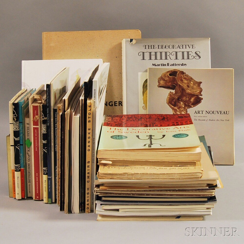 Reference Books: 20th Century Design, One Box. Referen: Reference Books: 20th Century Design, One Box. Reference books and original dealers' catalogs for mid-century modern furniture, museum exhibition catalogs, and works on earlier Scandinavian decorative
