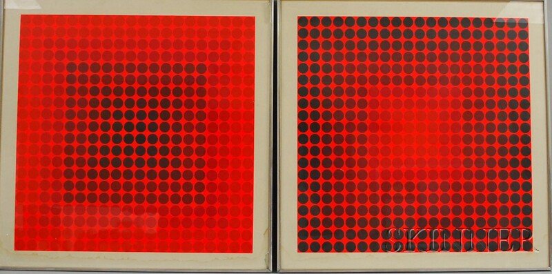 Victor Vasarely (French/Hungarian, 1906-1997) Two Works: Victor Vasarely (French/Hungarian, 1906-1997) Two Works: Pokol BC, and Pokol BF, 1968/ Compositions in Red and Black. Signed "Vasarely-" in pencil l.r., numbered "5