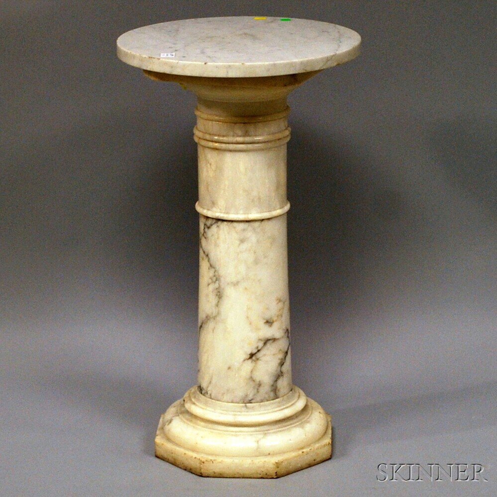 White Marble Pedestalbase Stand, 28 1/4, top dia. 16 i