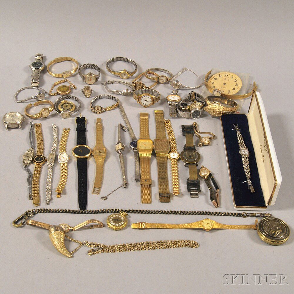 Group of Assorted Men's and Women's Vintage and Fashion: Group of Assorted Men's and Women's Vintage and Fashion Watches, various makers, including Bulova, Caravelle, Bucherer, Paragon, Wittnauer, Benrus, Gruen, and others.