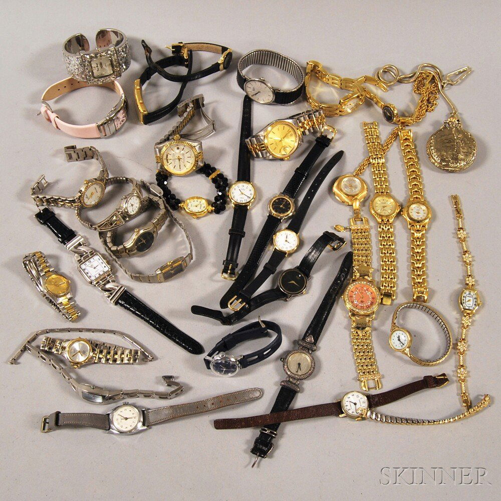 Group of Assorted Fashion Wristwatches, various makers: Group of Assorted Fashion Wristwatches, various makers including Kenneth Cole, Pierre Nicol, Fossil, Gruen, Pulsar, Anne Klein, Peugeot, and others.