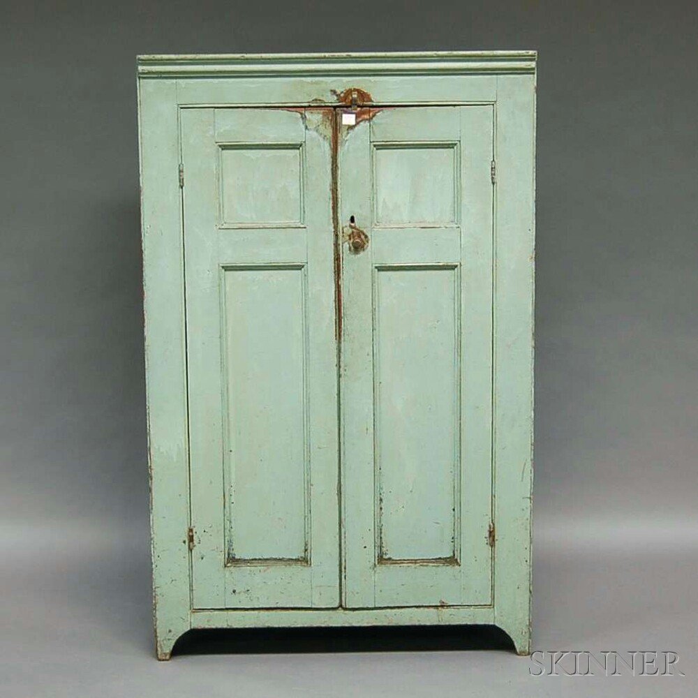 Turquoise Bluepainted Pine Cupboard with Two Paneled D