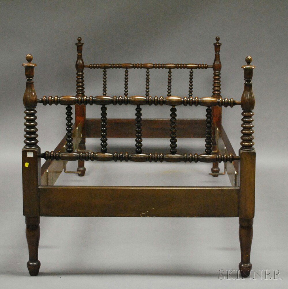 Stained Maple Spool-turned Twin Bed with Rails.: Stained Maple Spool-turned Twin Bed with Rails.