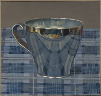 Olga Antonova (Russian/American, b. 1956) Metal Tea Cup: Olga Antonova (Russian/American, b. 1956) Metal Tea Cup, c. 2005. Inscribed "A (within a circle)" l.r., identified on a label from Nao Project Gallery/KJ Art, Boston, affixed to the reverse. Oil on