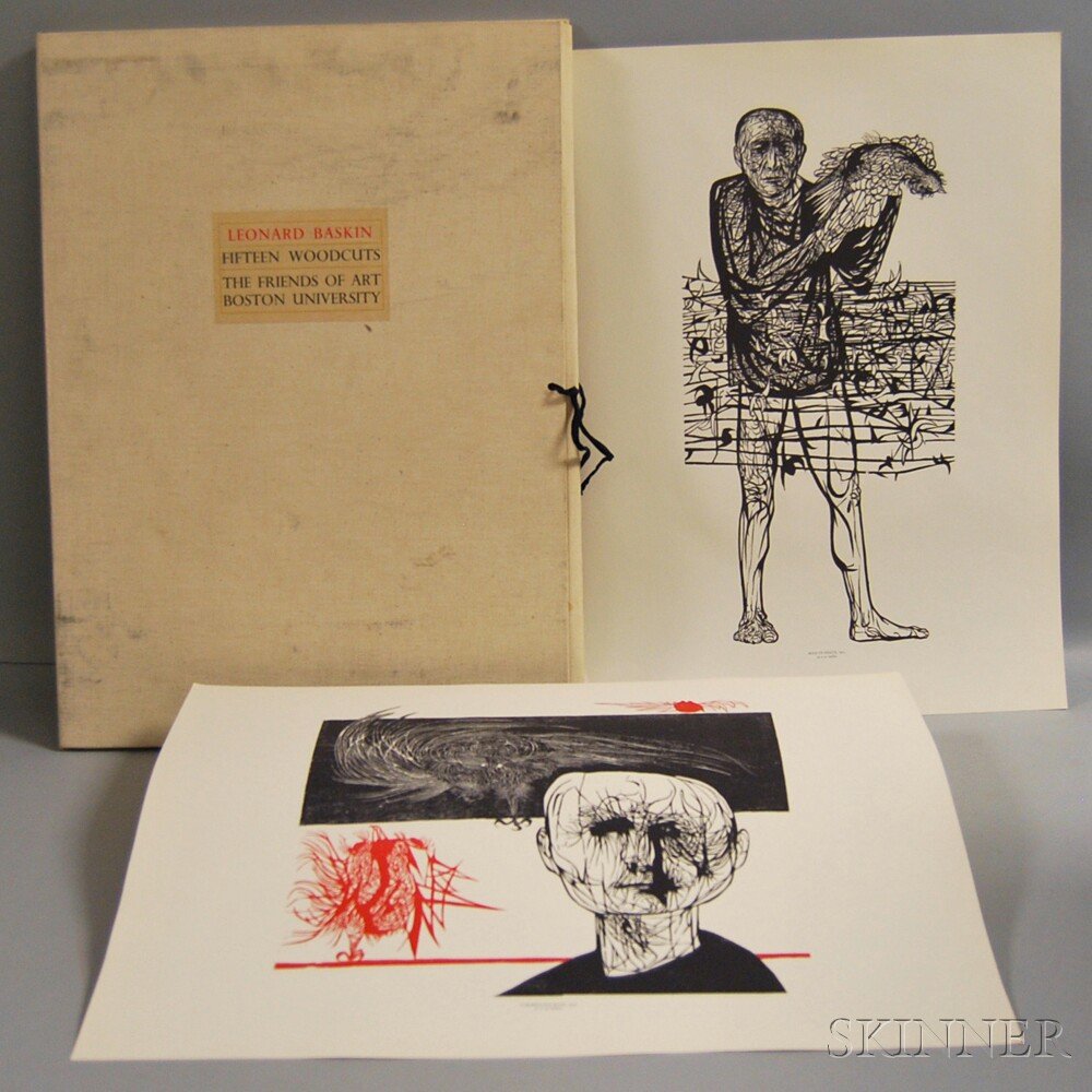After Leonard Baskin (American, 1922-2000) FIFTEEN WOOD: After Leonard Baskin (American, 1922-2000) FIFTEEN WOODCUTS Portfolio, 1962, published by The Friends of Art, Boston, University, edition of 500. Signed and numbered in pencil on the colophon page.