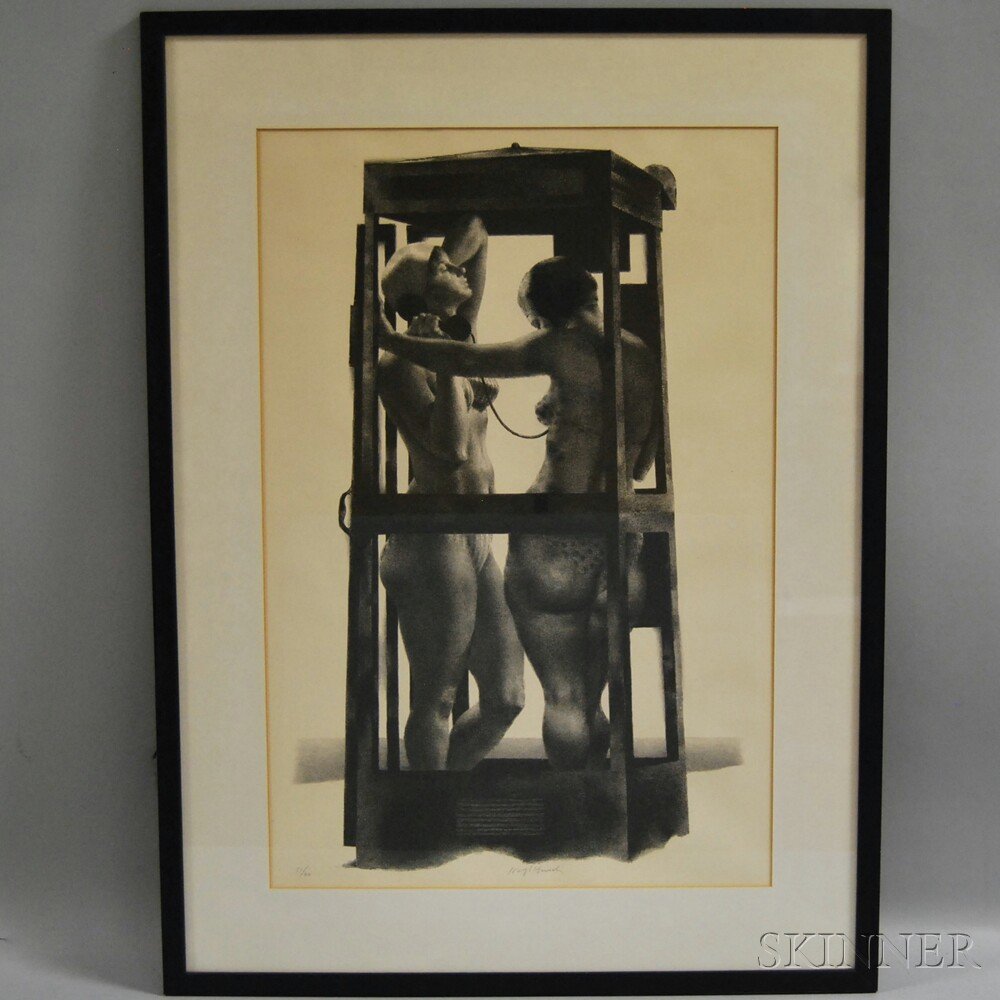 Joseph Hirsch (American, 1910-1981) Booth. Numbered and: Joseph Hirsch (American, 1910-1981) Booth. Numbered and signed "51/60..." in pencil in the margin, identified on a label from Associated American Artists affixed to the reverse. Lithograph, sight s