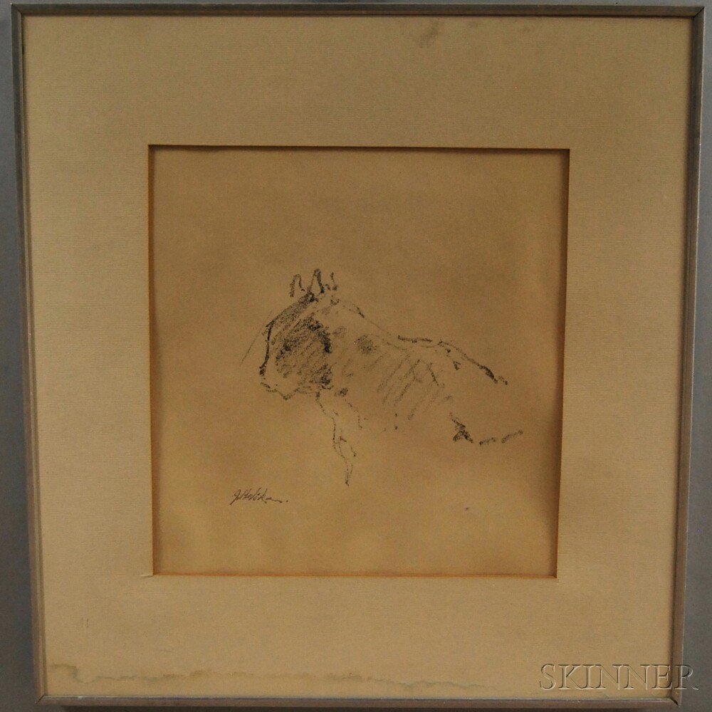 John Edward Heliker (American, 1909-2000) My Cat. Signe: John Edward Heliker (American, 1909-2000) My Cat. Signed "J. Heliker" l.l., identified on a label from Kraushaar Galleries, New York, on the frame backing. Crayon on paper, sight size 9 1/2 x 9 in.