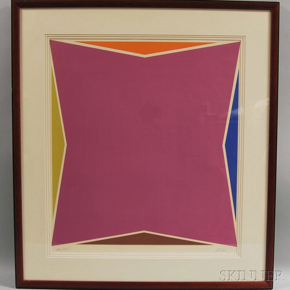 Larry Zox (American, 1936-2006) Untitled, edition of 75: Larry Zox (American, 1936-2006) Untitled, edition of 75. Signed "ZOX" in pencil l.r., numbered "40/75" in pencil l.l. Color screenprint, image size 23 1/2 x 21 1/2 in. Condition: Creases within image,