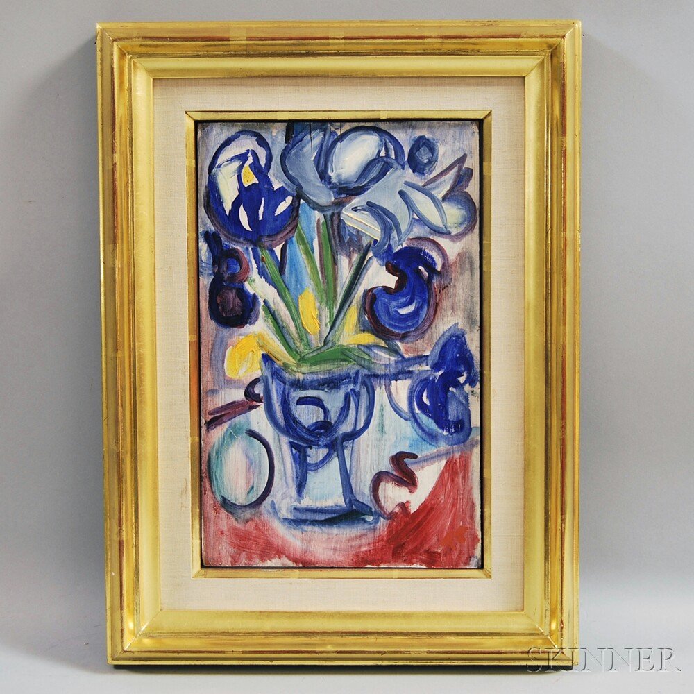 Pierre Tal-Coat (French, 1905-1985) Floral Still Life.: Pierre Tal-Coat (French, 1905-1985) Floral Still Life. Monogrammed "TC" l.r., inscribed and signed "for M. ...Lewin/P.Tal.Coat" on the reverse. Oil on panel, 13 1/2 x 8 5/8 in., framed. Condition: Ver