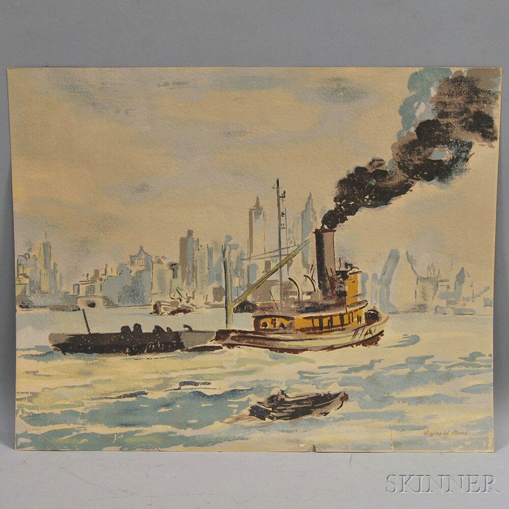 After Reginald Marsh (American, 1898-1954) Tug off New: After Reginald Marsh (American, 1898-1954) Tug off New York City. Signed in the matrix. Color screenprint, 16 x 20 in., unmatted, unframed.