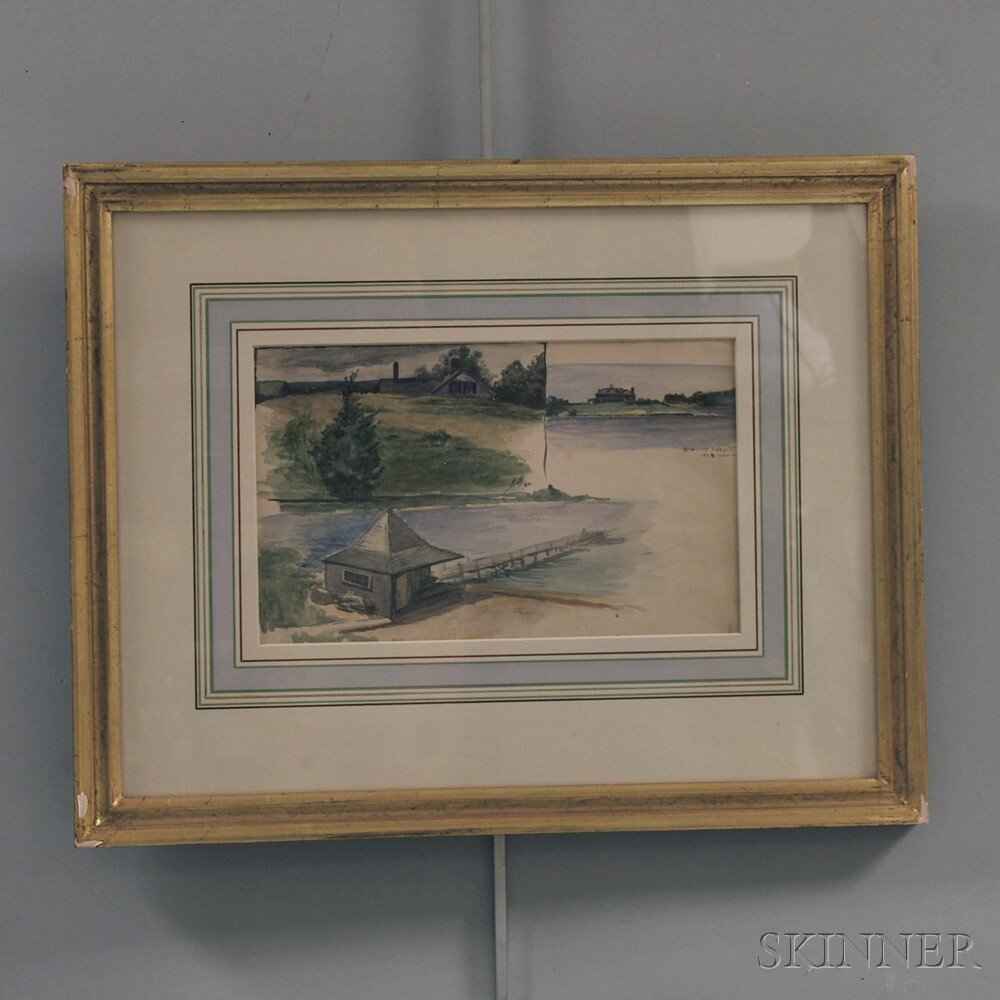 Frank Vining Smith (American, 1879-1967) Cataumet Harbo: Frank Vining Smith (American, 1879-1967) Cataumet Harbor/Three Watercolor Sketches on a Single Sheet. Signed and dated "...Smith/1900" in the center, inscribed and dated "Cataumet Harbor/July 190