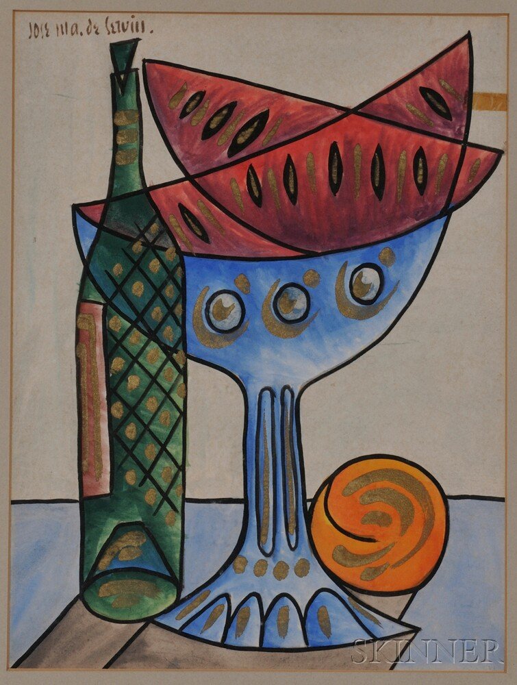 Jose Maria de Servin (Mexican, 1917-1983) Two Still Lif: Jose Maria de Servin (Mexican, 1917-1983) Two Still Lifes with Fruit. Both signed "Jose Ma. de Servin." u.l. or u.r. Gouache and ink on paper, sight sizes 19 1/4 x 14 1/4 in., both framed.