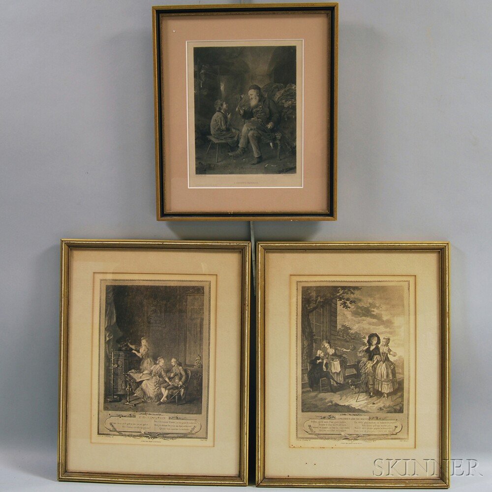 Continental School, 18th/19th Century Three Framed Prin: Continental School, 18th/19th Century Three Framed Prints on Genre Themes: After Ludwig Knaus (German, 1829-1910), A Shrewd Bargain, photogravure, printed by Goupil & Cie.; After Sigmund Freud