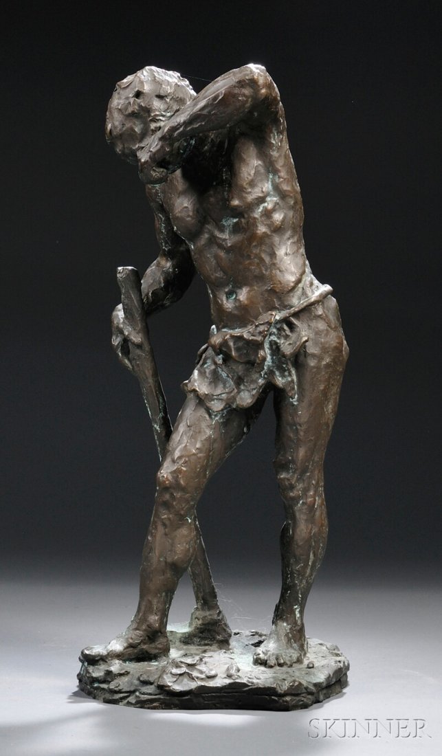 Attributed to Friedrich Beer (German, 1846-1912) Bronz: Attributed to Friedrich Beer (German, 1846-1912) Bronze Figure of a Male Laborer, cast leaning over and wiping his face with one hand, signed to the base "BEER" and incised "Founderia Lippi/Pistoia.(I