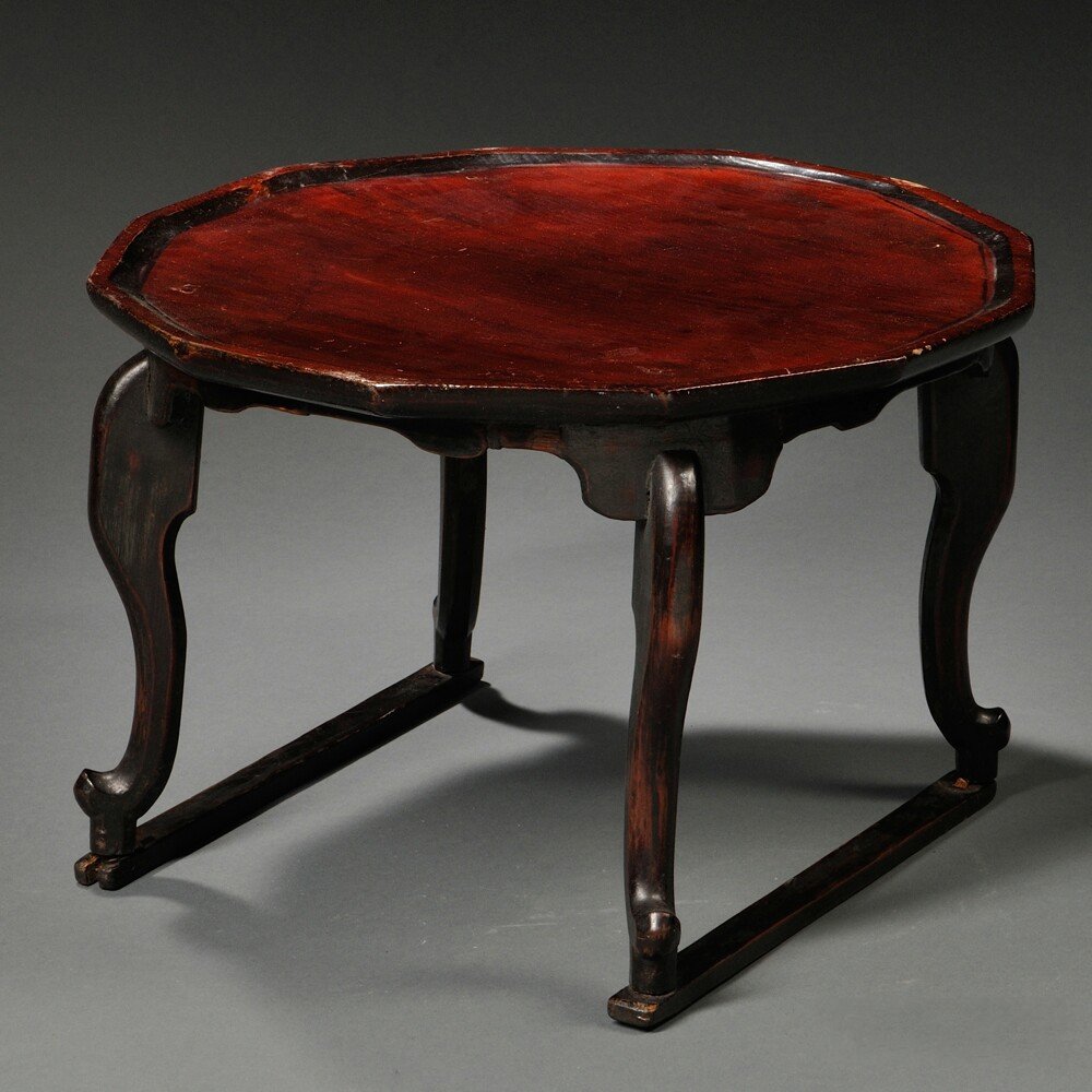 Tray Table, Hojokban, Korea, 19th/20th century, with a: Tray Table, Hojokban, Korea, 19th/20th century, with a twelve-sided top above shaped aprons, lightly lacquered, with reddish-brown patina, dia. 16, ht. 10 3/4 in.