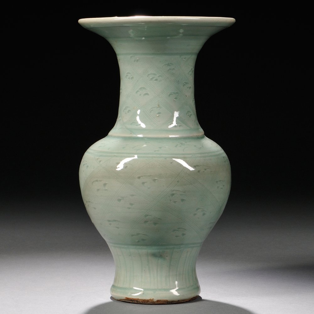 Celadon Vase, China, Ming Dynasty or later, flared Apr 26, 2014 Skinner in MA
