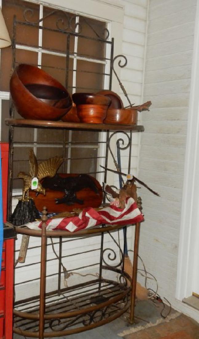 Furniture: Iron & brass baker's rack 86" h. x 38" w., 20th century