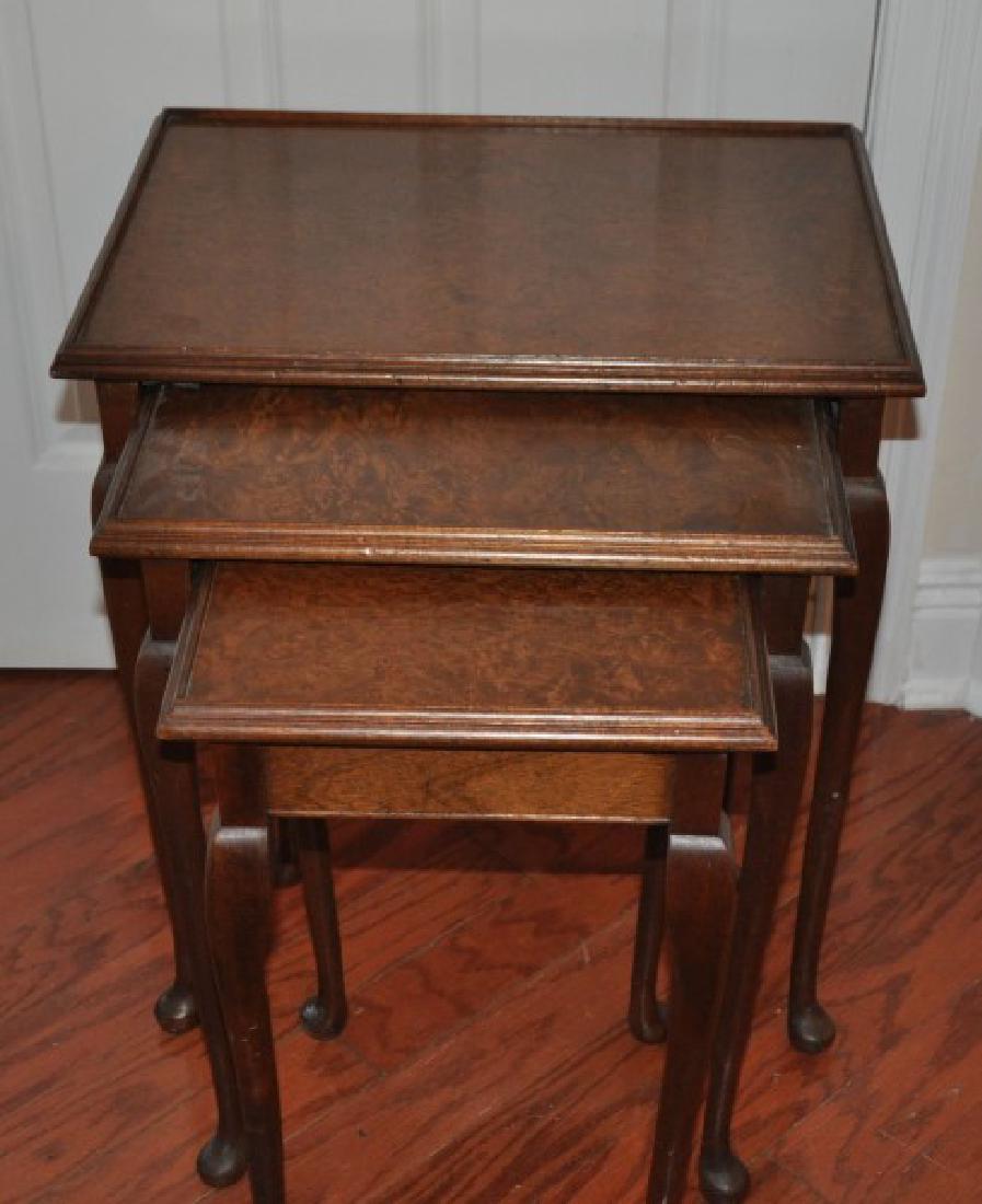 Furniture: Burl nesting tables, top table 22" h. x 20" w. x 15" d., 20th century