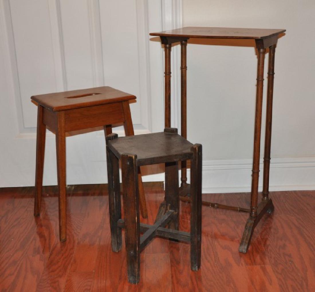 Furniture: 1 side table, 1 stool, 1 garden table, 20th century