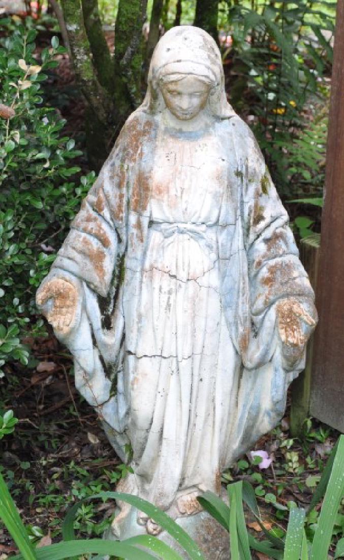 Garden: Concrete statue of Mary, some damage 34" h.