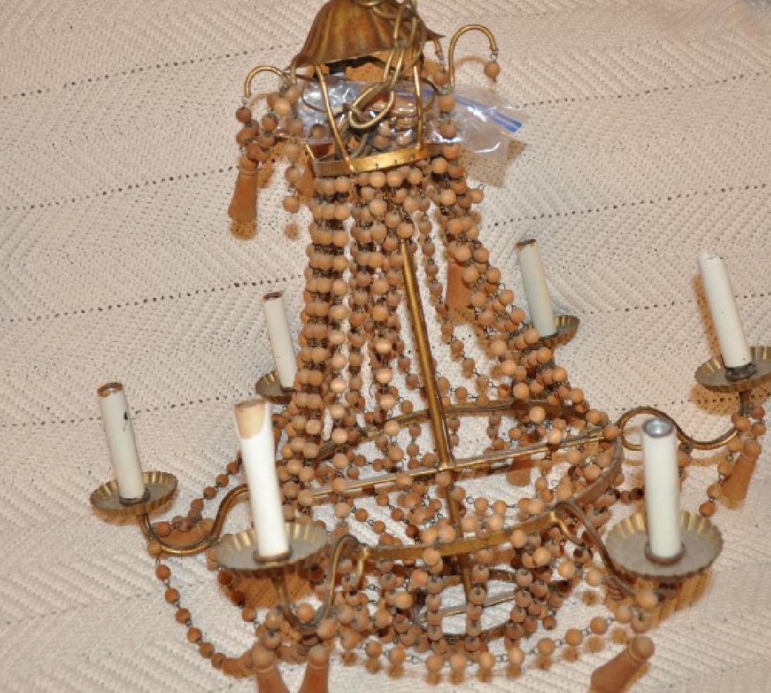 Lighting: Interesting chandelier with wood beads 20" h.