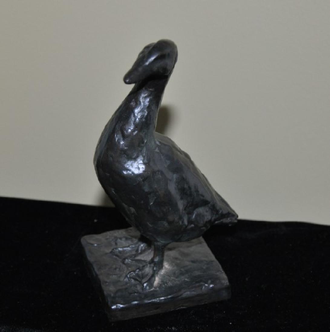 Bronze: Paginated bronze "Duck" by Angela Gregory (American/Louisiana, 1903-1990), artist signed, 7" h., base 3" x 3", (includes letter between Ms. Gregory & homeowner)