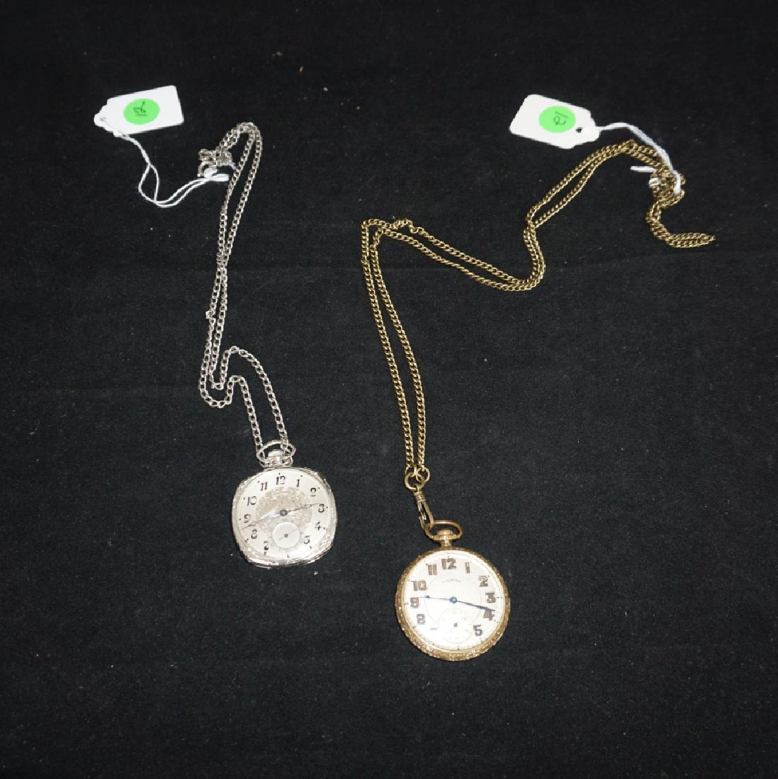 Watches: Art Deco Illinois open face watch on a chain, 14k GF, #5621013, SWCco, open face Illinois watch on chain, 14K GF, #3963730, early 20th century