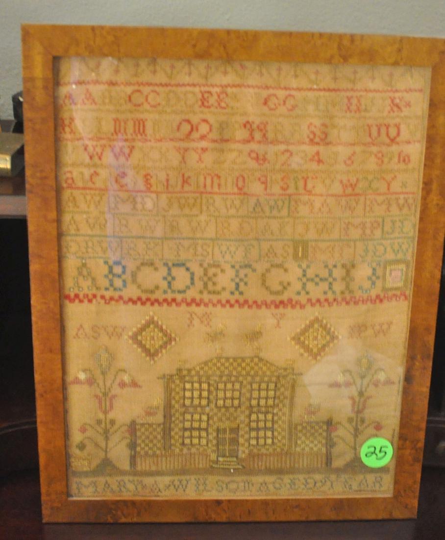 Antique Sampler: Framed ABC sampler signed "Mary A. Wilson, age 9" 1' w x 1'4" h, 19th century