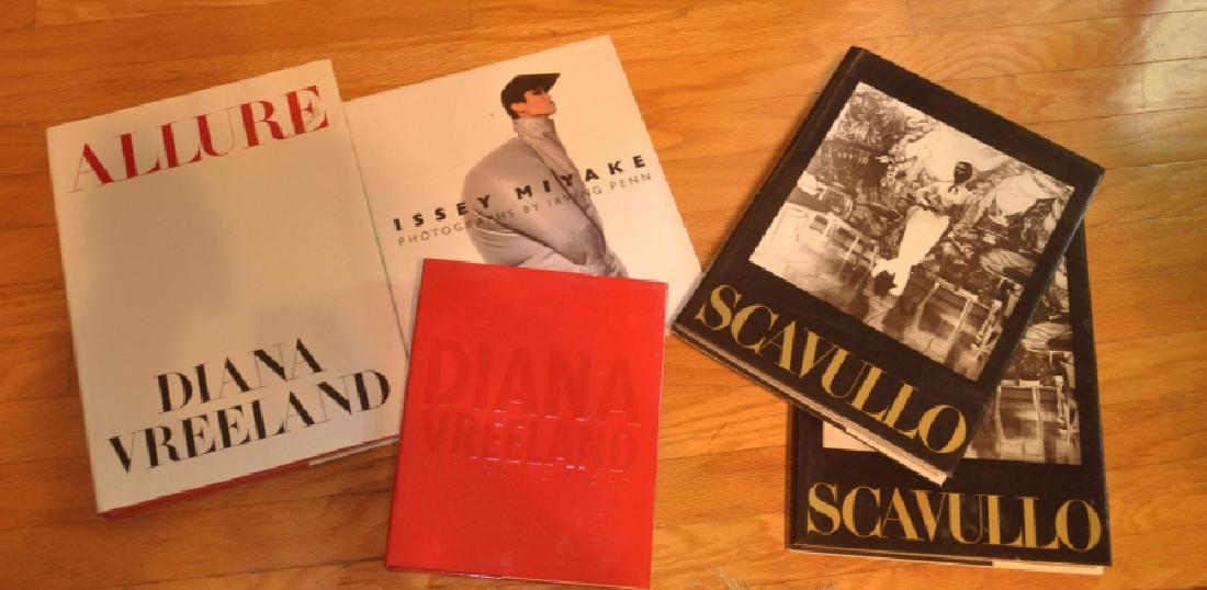Books: 4 coffee table books about photography: 2 copies of Scavullo (both are autographed), Issey Miyake, 2 copies of Allure by Diane Vrelland