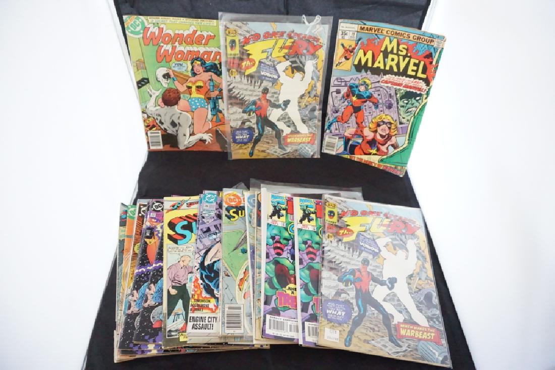 Comic Books: 24 vintage comic books: Aquaman #57, Wonder Woman #256, Ms. Marvel #19, (2) The Fury, Book 2, (2) The Incredialbe Hulk #471, Dr. Strange # 36, Superboy #194, Annual Superman Vol. 1, #1, Superman and H